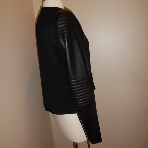 REBECCA TAYLOR Moto Biker Quilted Twill Casual Leather Zip Black Jacket 6 Medium - Picture 4 of 8